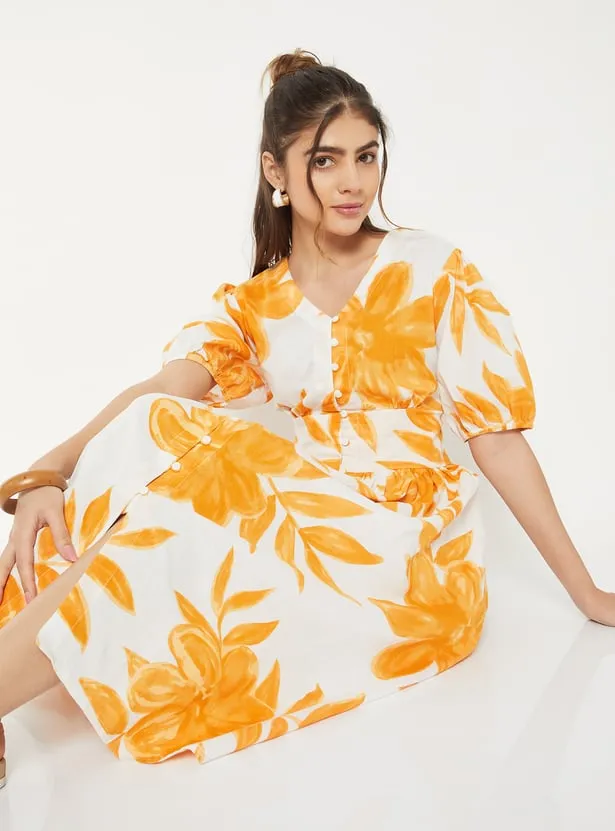 Women Floral Print Midi Dress